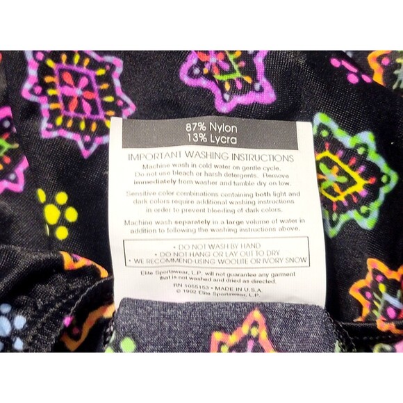 GK Elite AL Scoop Neck Leotard VTG Long Sleeve Adult L Neon Black Geometric NWT - Picture 9 of 9